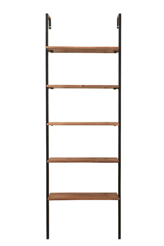 72" Brown Metal and Solid Wood Five Tier Ladder Bookcase HomeRoots