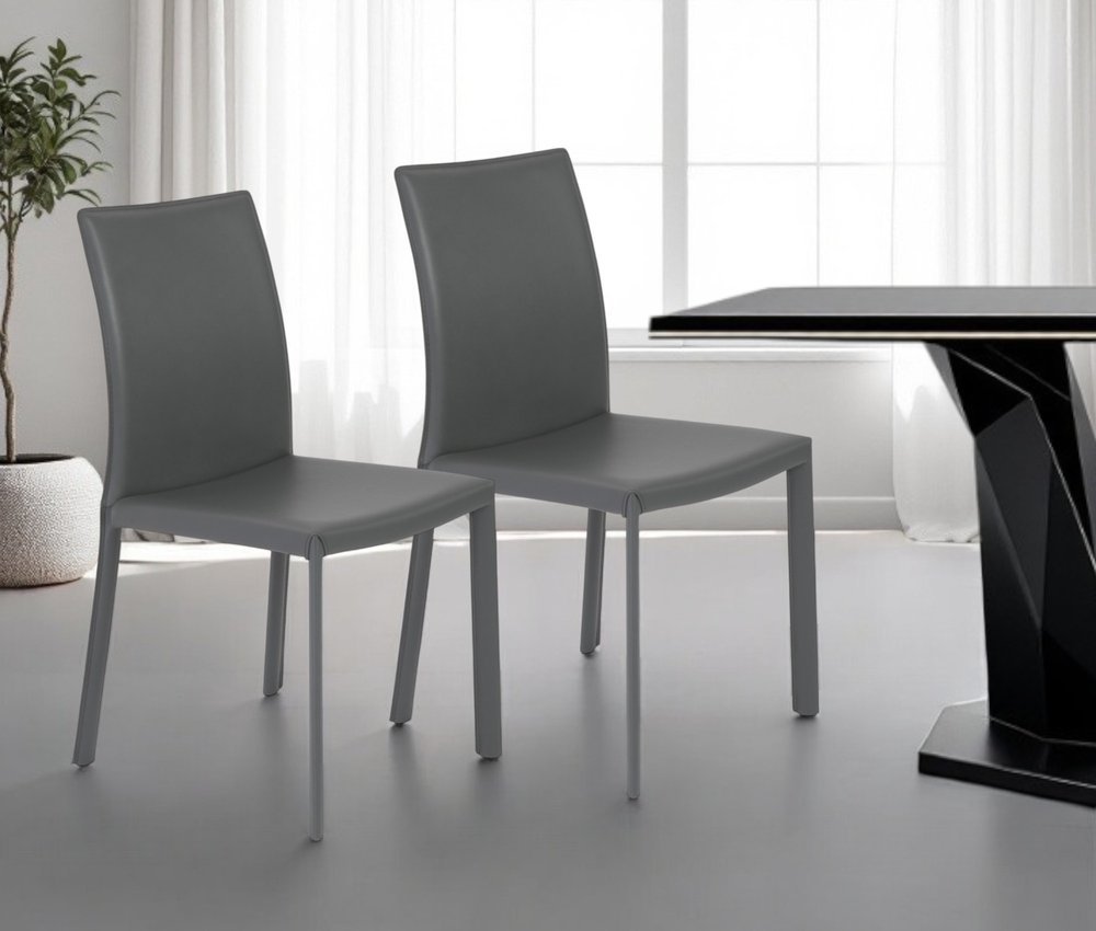 Set of Two Gray Upholstered Leather Dining Side Chairs HomeRoots