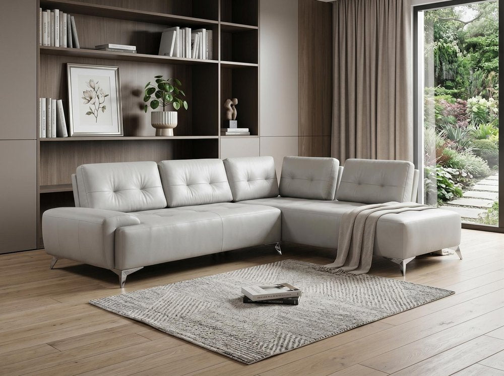 White Leather L Shaped Two Piece Seating Component HomeRoots