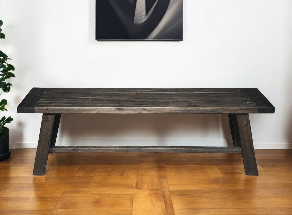 60" Gray And Dark Brown Distressed Wood Dining Bench HomeRoots