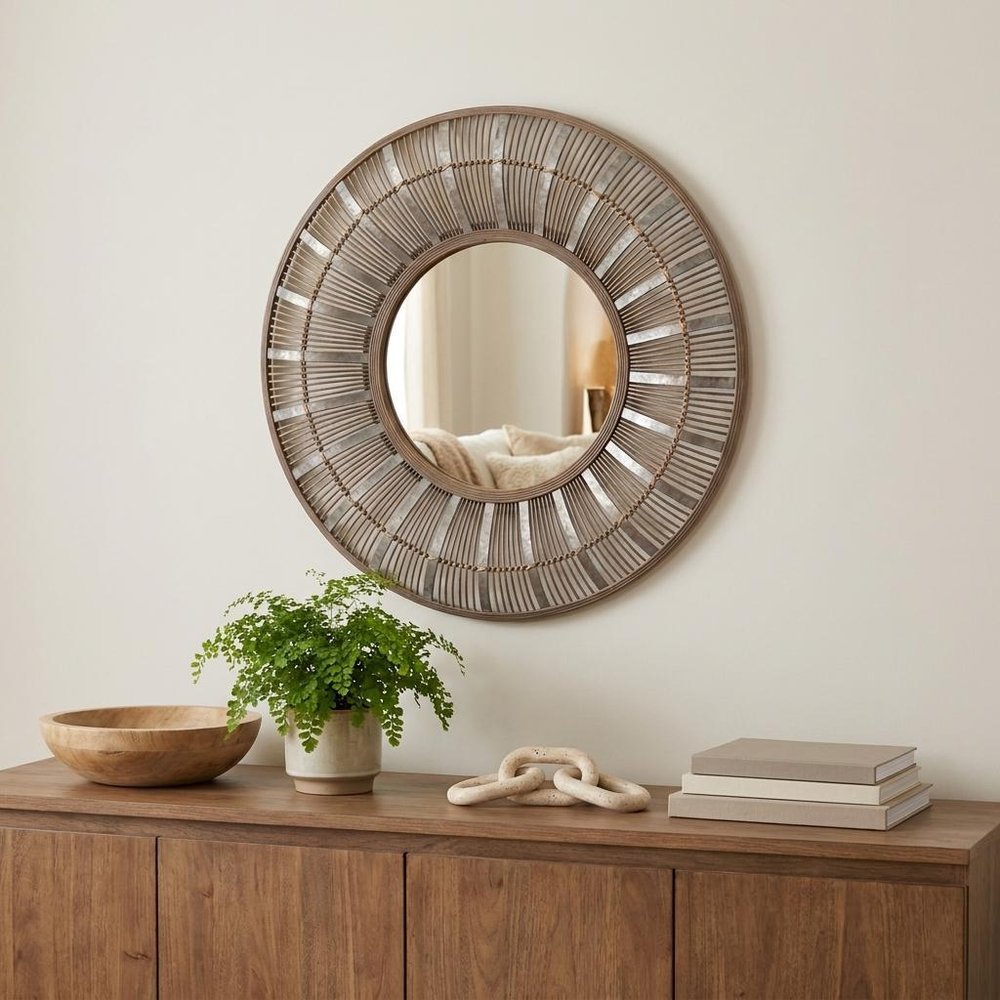 32" Brown Round Accent Mirror HomeRoots