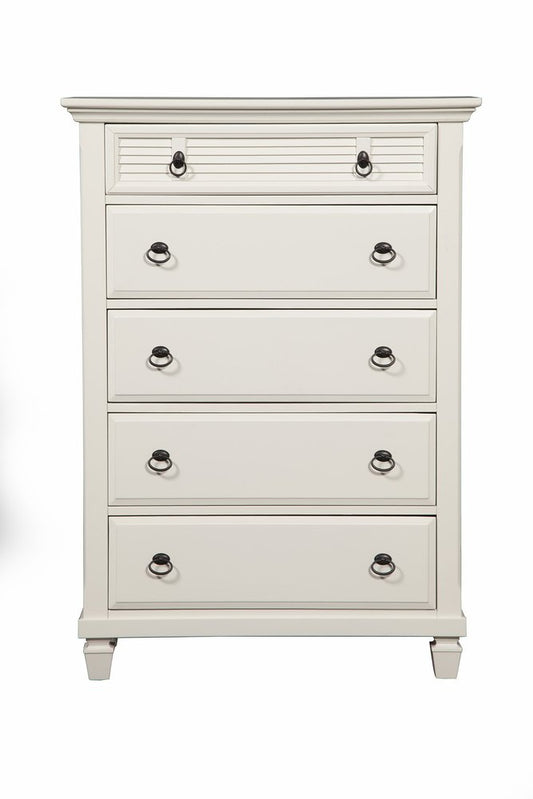 38" White Solid Wood Five Drawer Chest HomeRoots