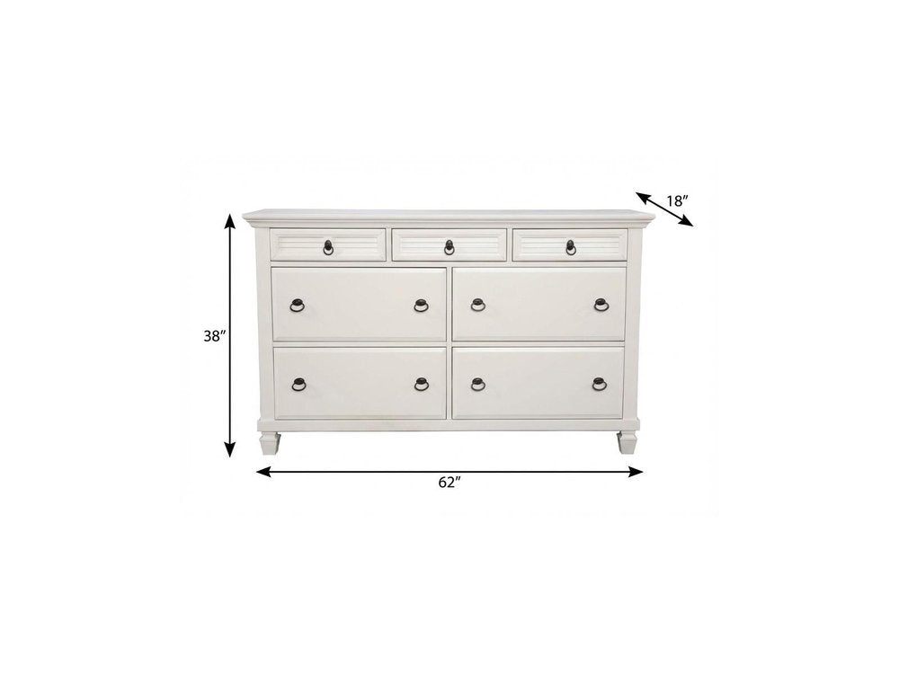 62" White Solid Wood Seven Drawer Double Dresser HomeRoots