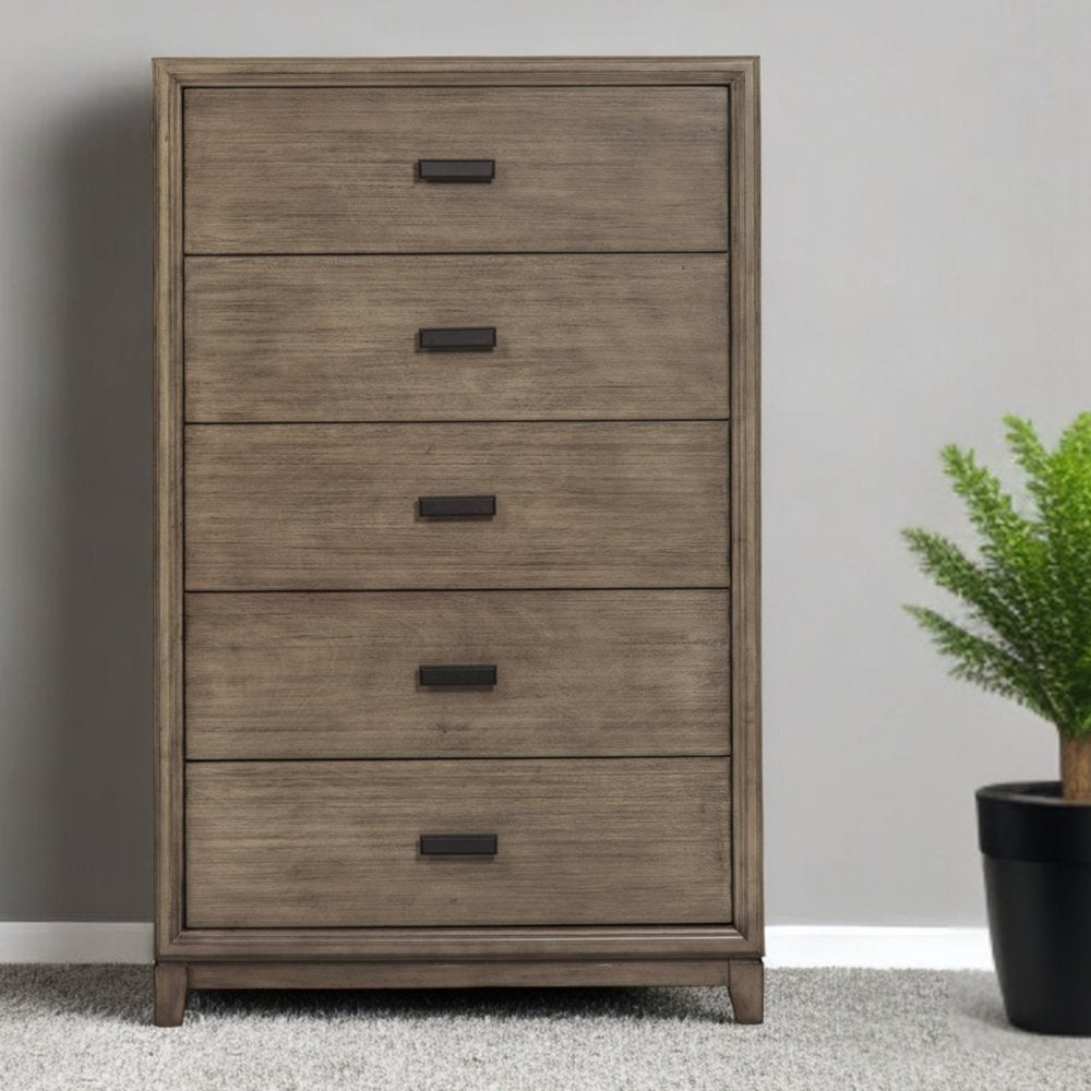 32" Gray Solid Wood Five Drawer Chest HomeRoots