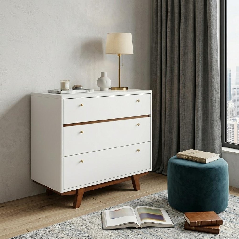 36" Brown And White Solid Wood Three Drawer Dresser HomeRoots
