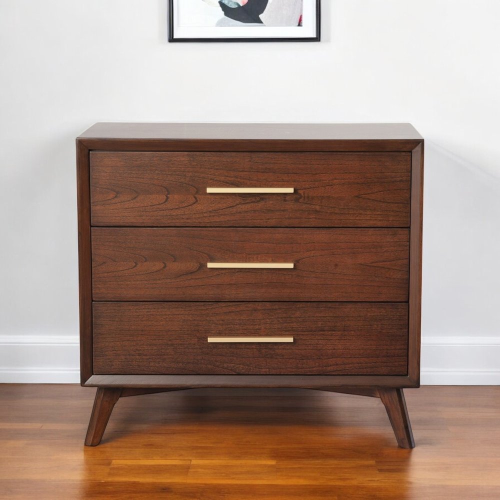36" Brown Solid Wood Three Drawer Dresser HomeRoots