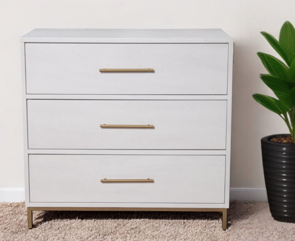 36" White Solid Wood Three Drawer Dresser HomeRoots