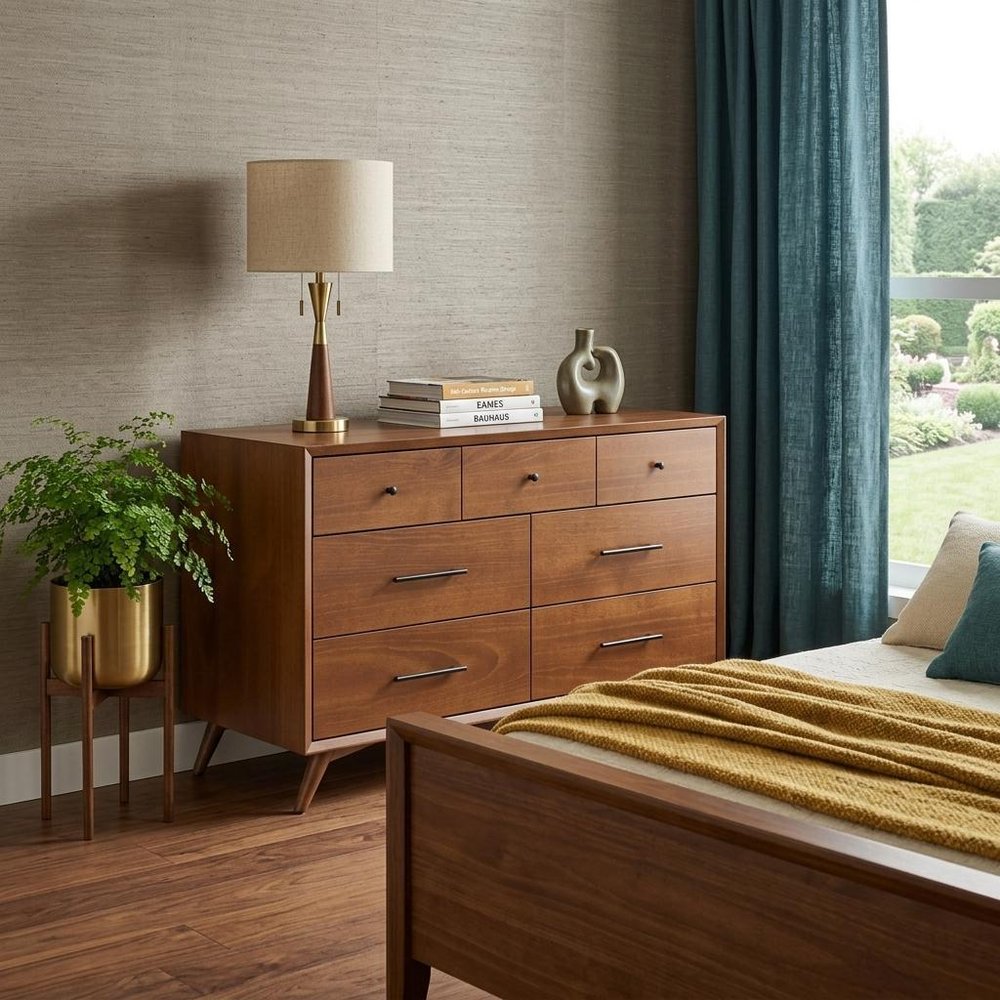 56" Brown Solid Wood Seven Drawer Double Dresser HomeRoots