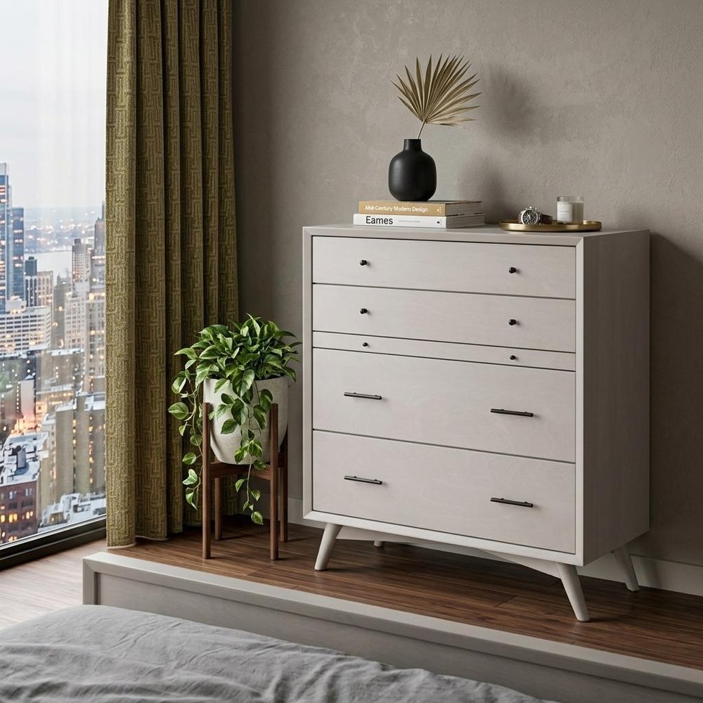 38" Gray Solid Wood Four Drawer Dresser HomeRoots