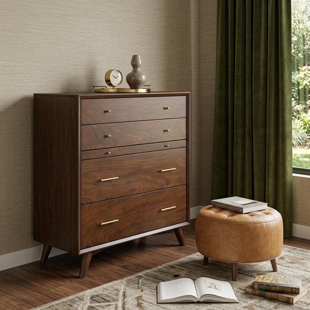 38" Mahogany Solid Wood Four Drawer Dresser HomeRoots
