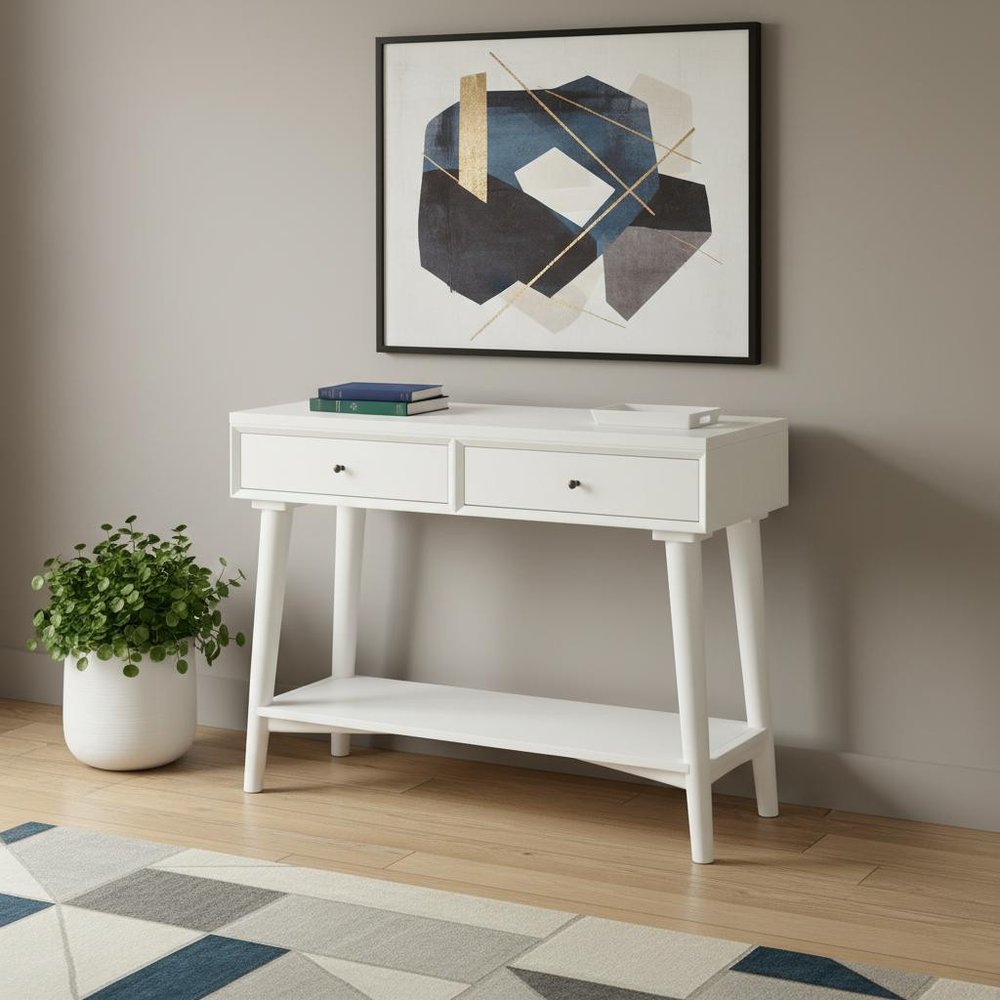 42" White Solid Wood Console Table With Shelves And Drawers HomeRoots