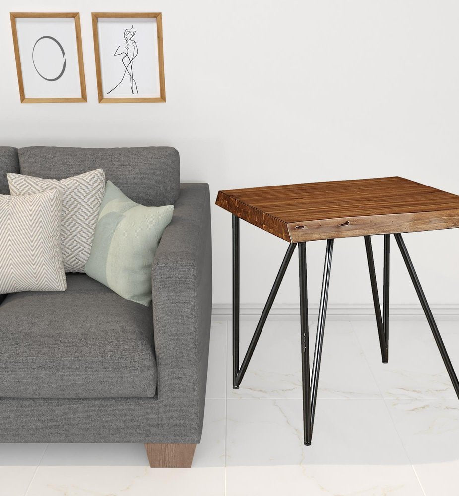 24" Black And Wood Brown Solid Wood End Table HomeRoots