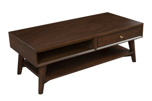 48" Brown Solid And Manufactured Wood Coffee Table With Drawer HomeRoots