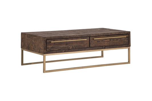 47" Dark Brown And Gold Metal Coffee Table With Drawer HomeRoots