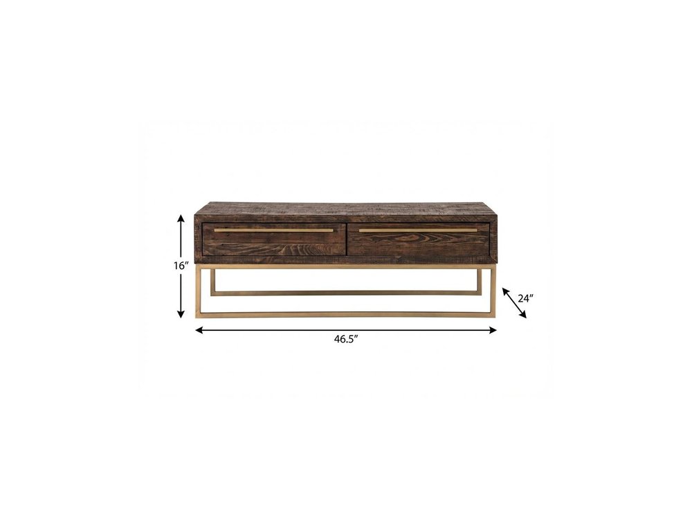 47" Dark Brown And Gold Metal Coffee Table With Drawer HomeRoots
