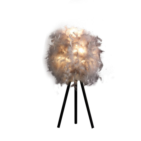 21" Soft Gray Feather Shade Modern Tripod Metal Table Lamp HomeRoots