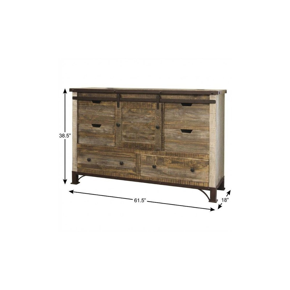 62" Brown Solid Wood Six Drawer Triple Dresser HomeRoots