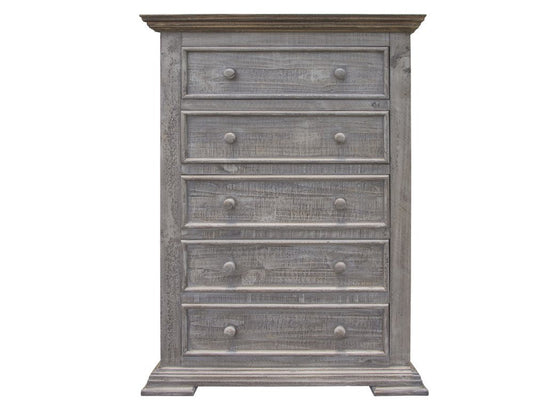 37" Gray Solid Wood Five Drawer Chest HomeRoots