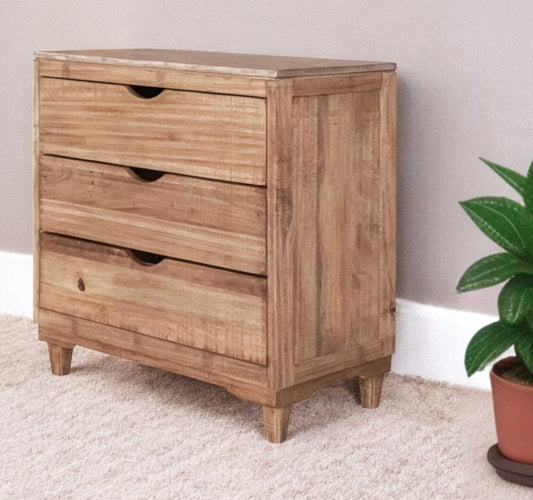 36" Natural Solid Wood Three Drawer Chest HomeRoots