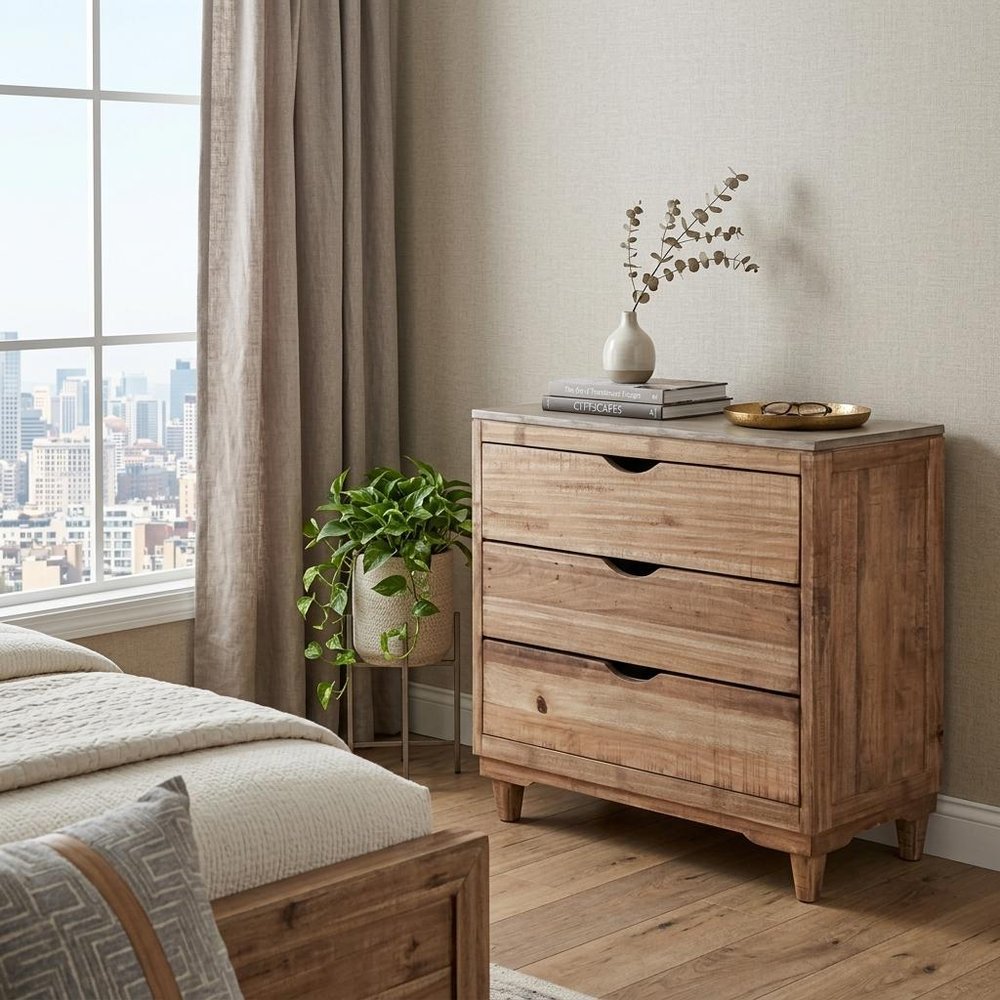 36" Natural Solid Wood Three Drawer Dresser HomeRoots