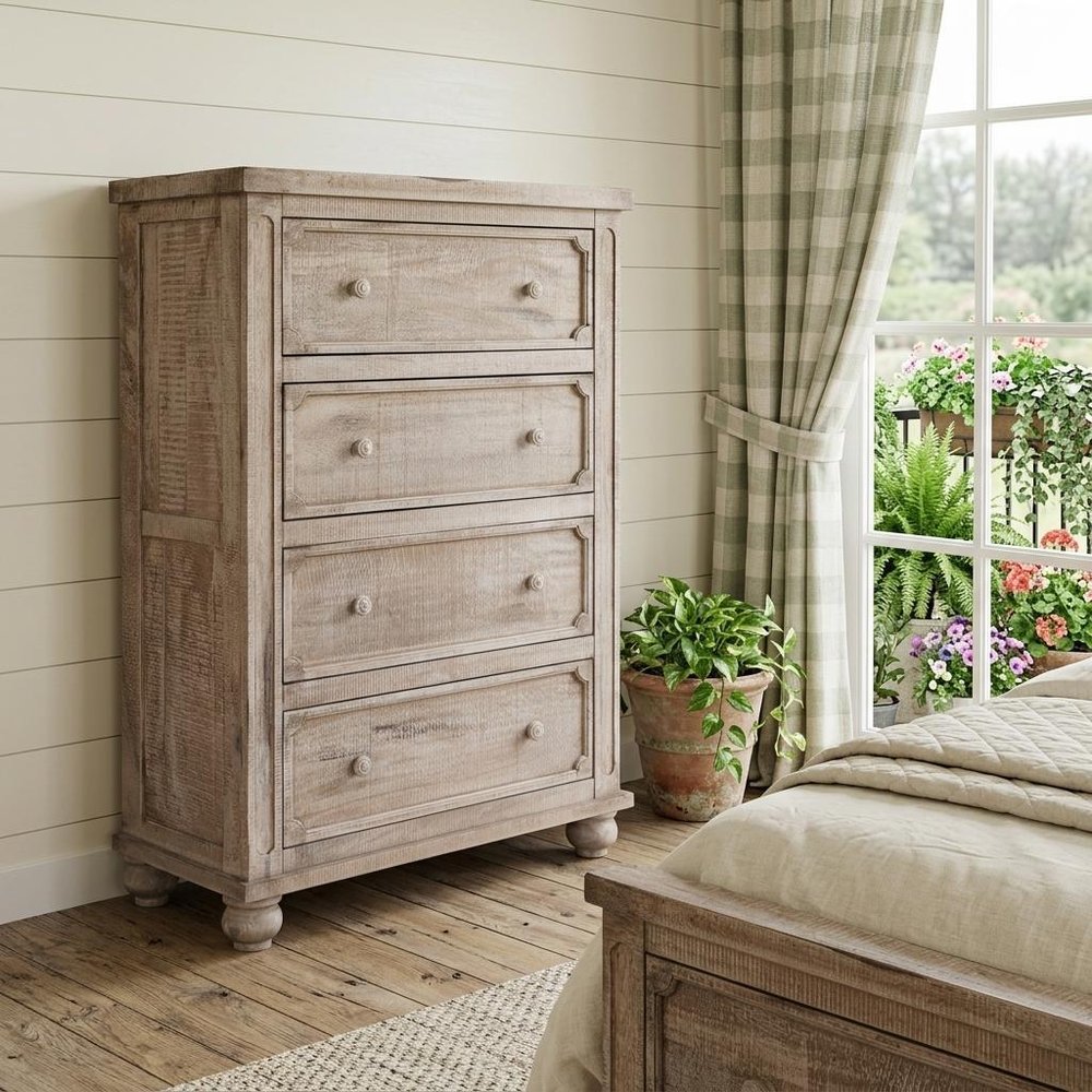 37" Natural Solid Wood Four Drawer Dresser HomeRoots