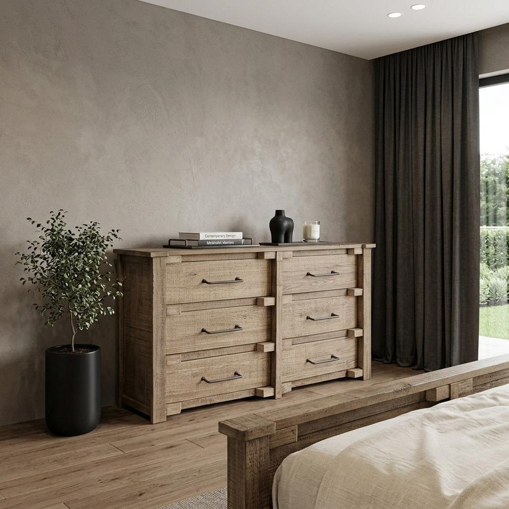 67" Natural Solid Wood Six Drawer Double Dresser HomeRoots