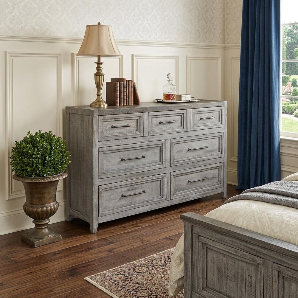 62" Brown Solid Wood Seven Drawer Double Dresser HomeRoots