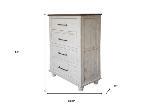 36" Brown and White Solid Wood Four Drawer Chest HomeRoots