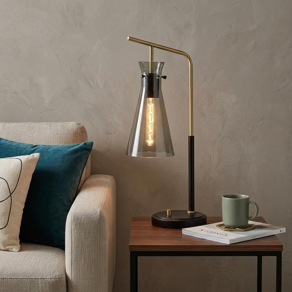 24" Black and Gold Metal Desk Lamp With Light Gray Cone Shade HomeRoots