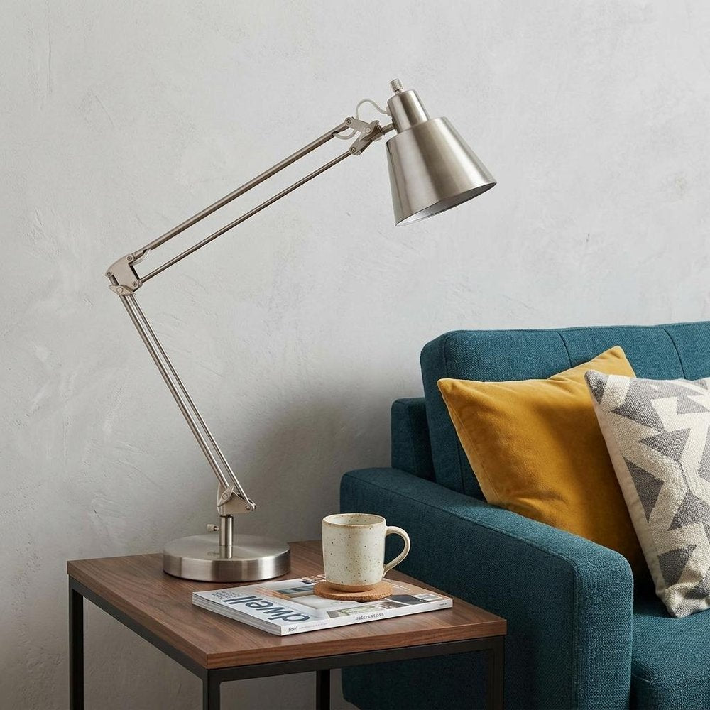 27" Nickel Metal Desk Table Lamp With Nickel Cone Shade HomeRoots
