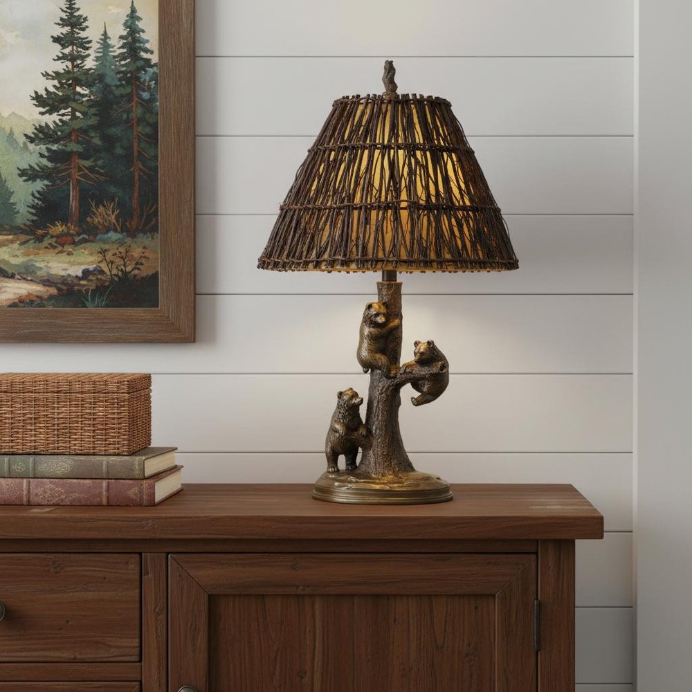30" Bronze Table Lamp With Brown Empire Shade HomeRoots