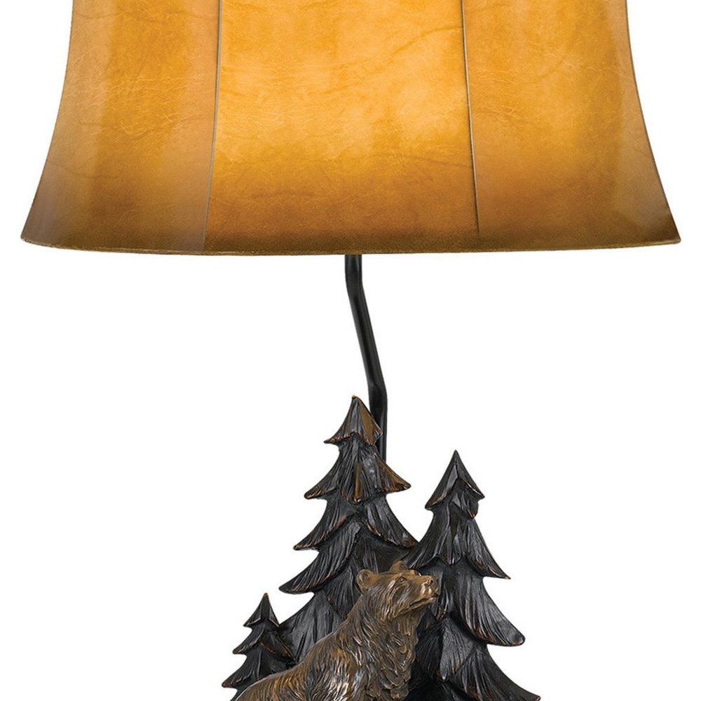 29" Antiqued Bronze Novelty Table Lamp With Brown Bell Shade HomeRoots