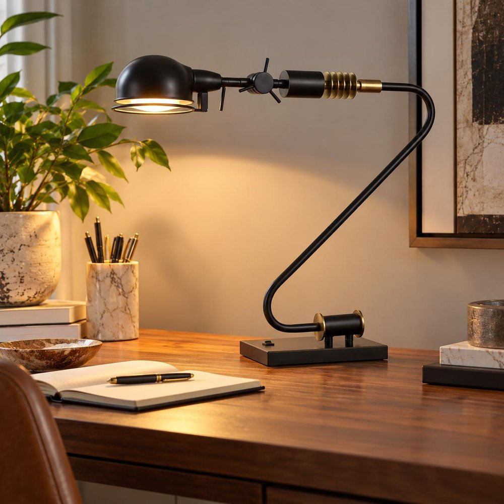 21" Bronze Metal Desk Table Lamp With Bronze Dome Shade