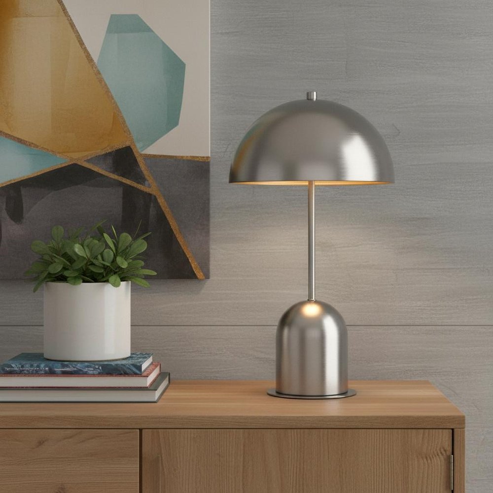 20" Nickel Metal Desk Table Lamp With Nickel Dome Shade HomeRoots