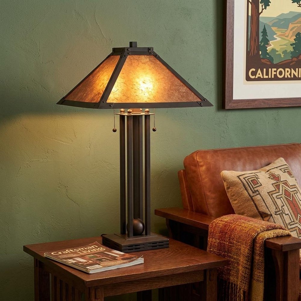 25" Gray Metal Two Light Cylinder Table Lamp With Amber Square Shade HomeRoots