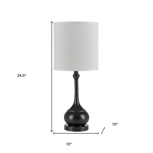 25" Blackened Bronze Metal Round Table Lamp With Off White Drum Shade HomeRoots