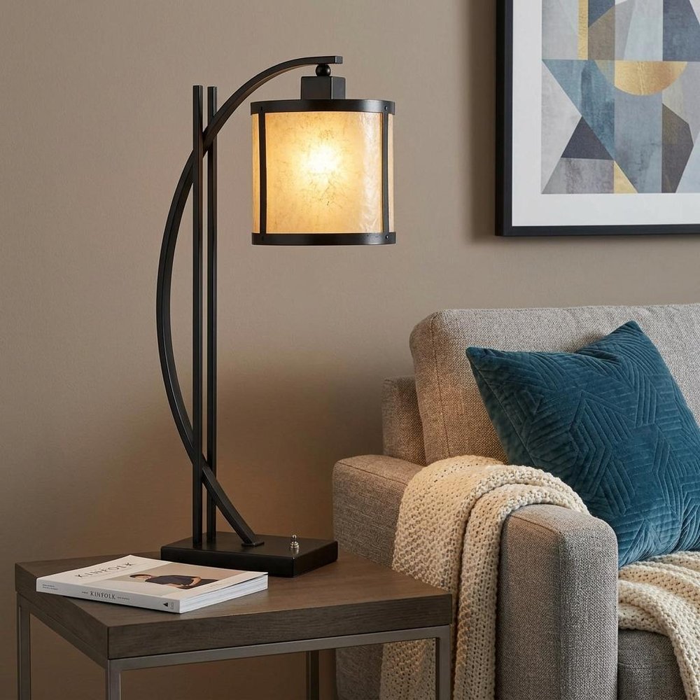 26" Black Metal Lantern Table Lamp With White Drum Shade HomeRoots