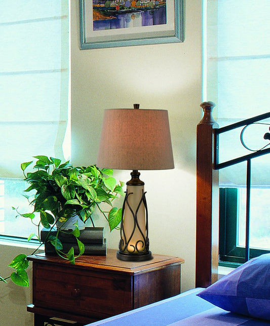 30" Brown Metal Two Light Table Lamp With Brown Empire Shade HomeRoots
