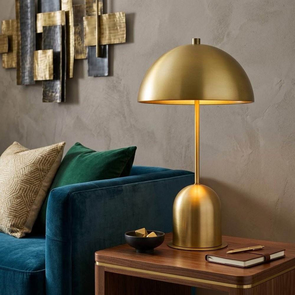 20" Antiqued Brass Metal Novelty Desk Lamp With Antiqued Brass Dome Shade HomeRoots