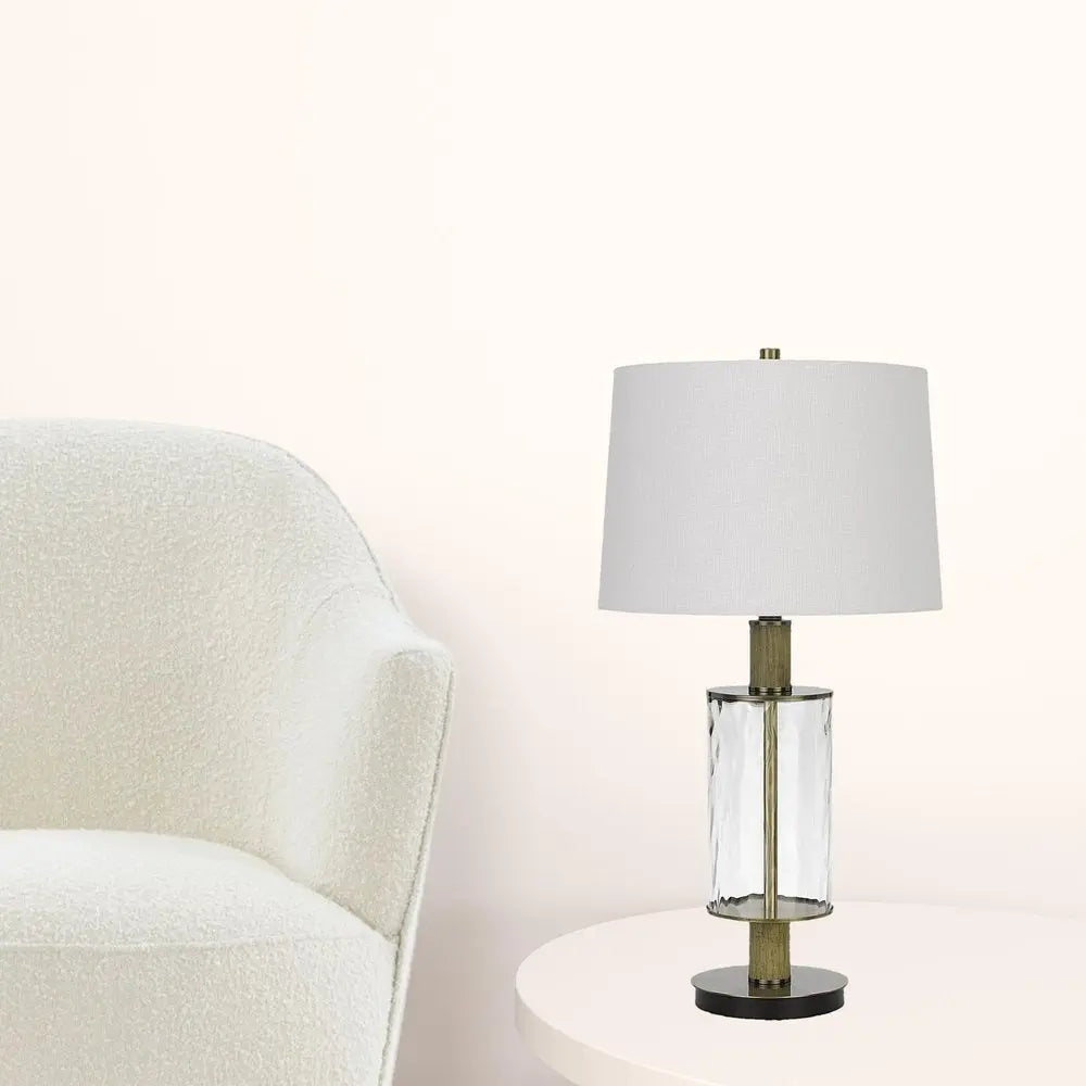 31" Clear Metal Table Lamp With White Empire Shade HomeRoots