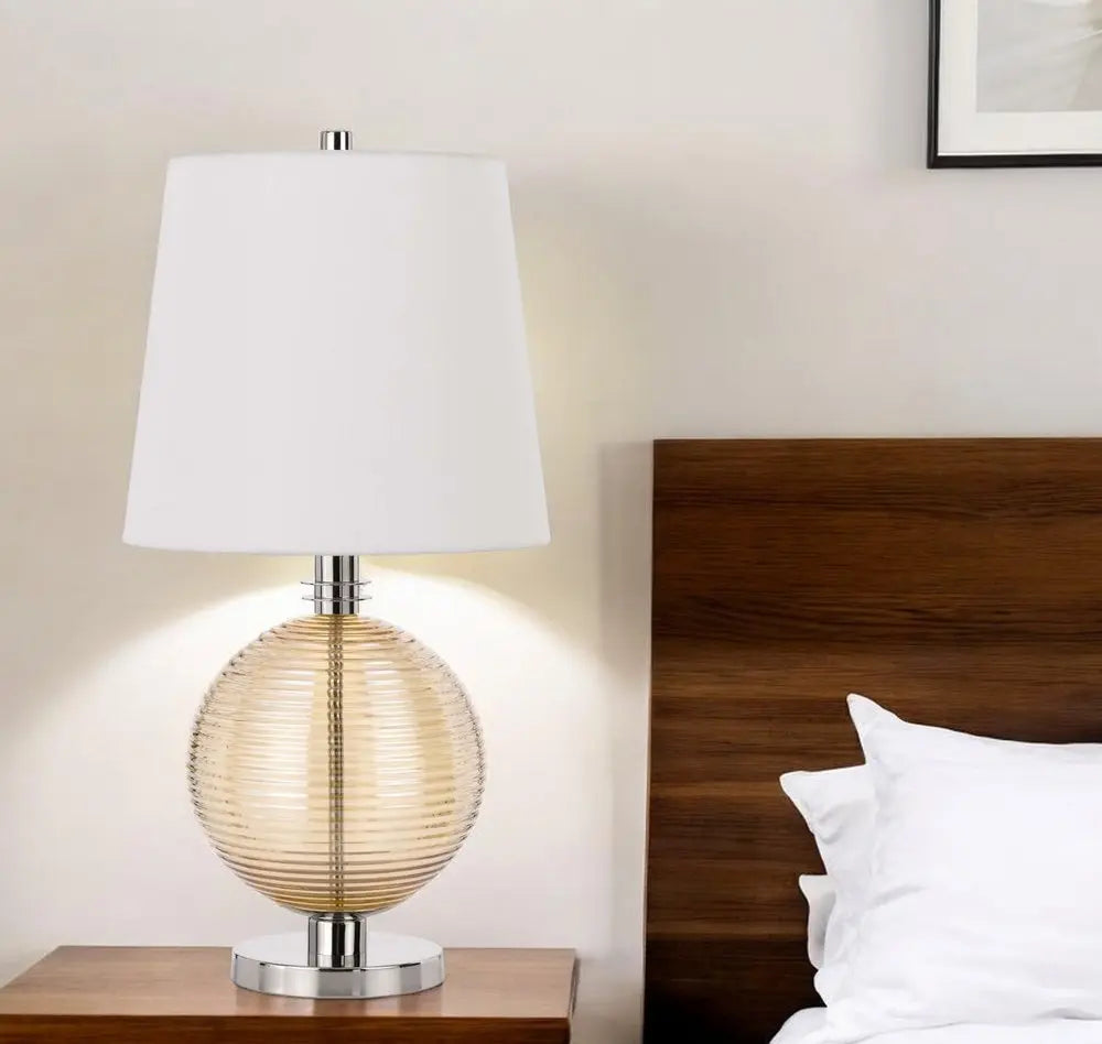 28" Nickel Metal Globe Table Lamp With White Empire Shade HomeRoots