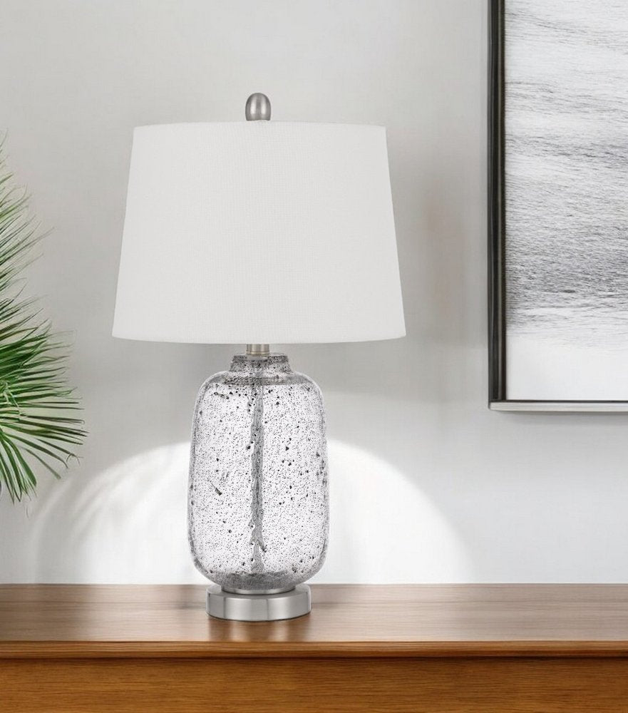 24" Nickel Metal Cylinder Table Lamp With White Empire Shade HomeRoots
