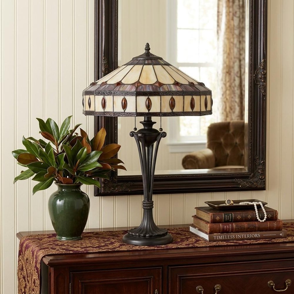 26" Black Metal Two Light Candlestick Table Lamp With Ivory and Red Dome Shade HomeRoots