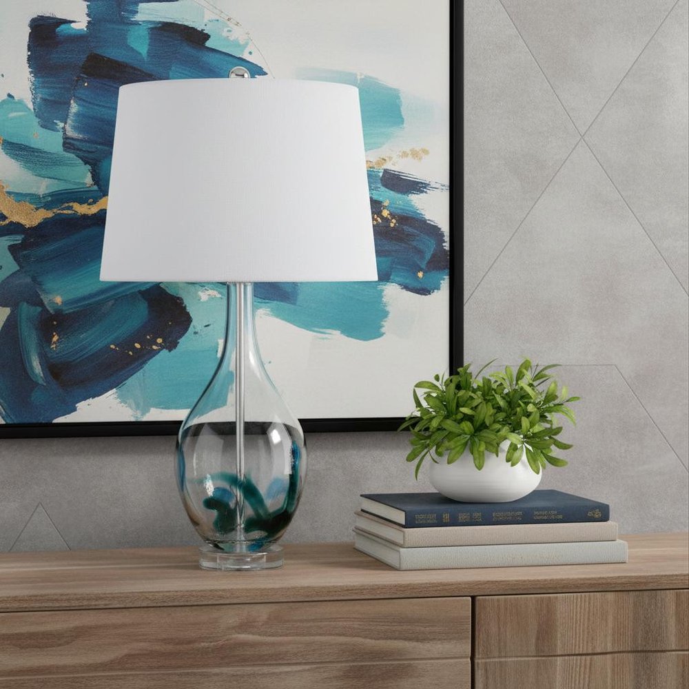 27" Clear Glass Table Lamp With White Empire Shade HomeRoots