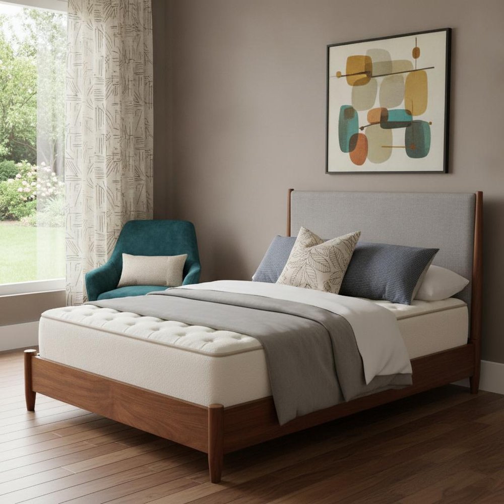 Brown and Gray Solid Wood And Linen Queen Bed Frame HomeRoots