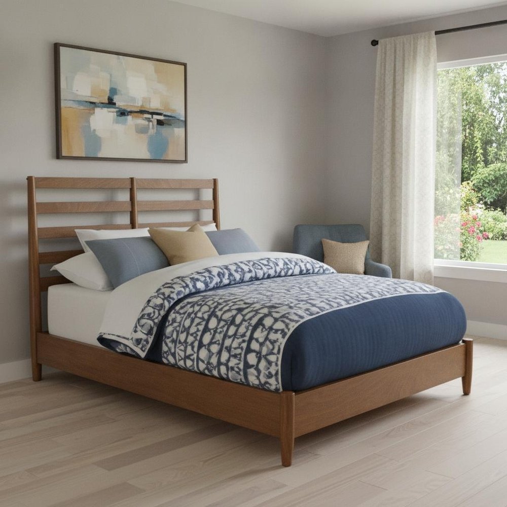 Brown Slat Back Solid Wood California King Bed Frame HomeRoots