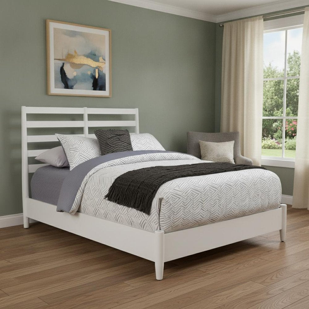 White Slat Back Solid Wood King Bed Frame HomeRoots