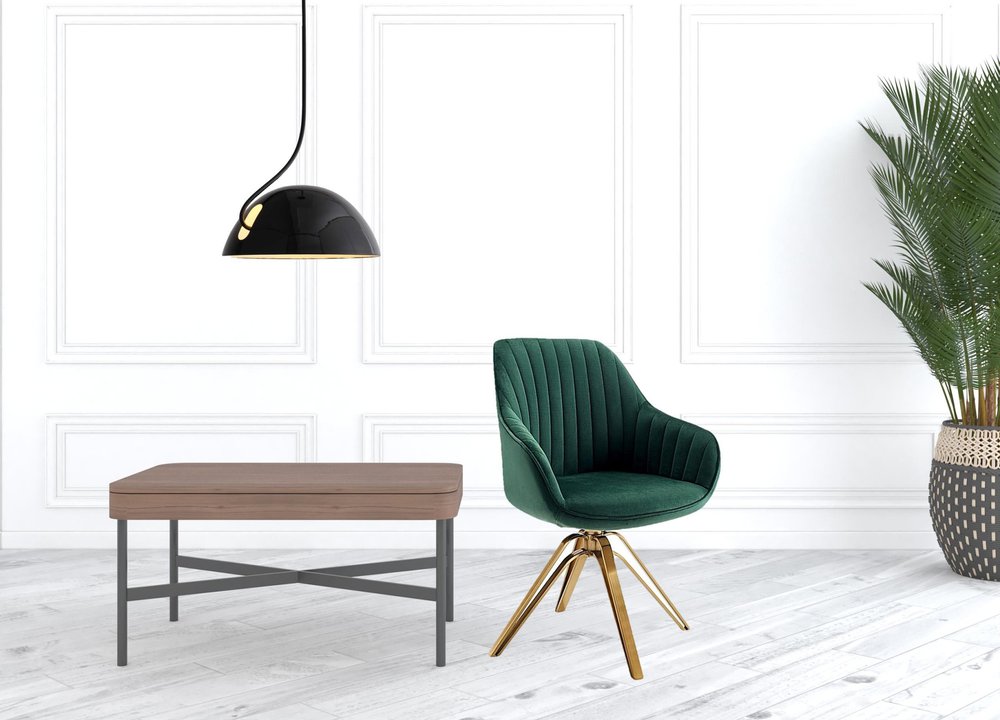 23" Green Velvet And Gold Swivel Arm Chair HomeRoots