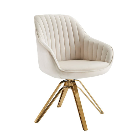 23" Off White And Gold Velvet Swivel Arm Chair