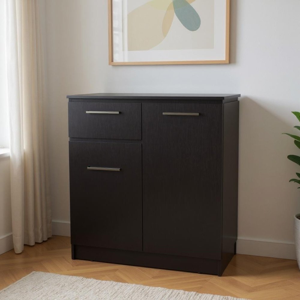37" Black Wood Accent Cabinet With Two Doors And One Drawer HomeRoots
